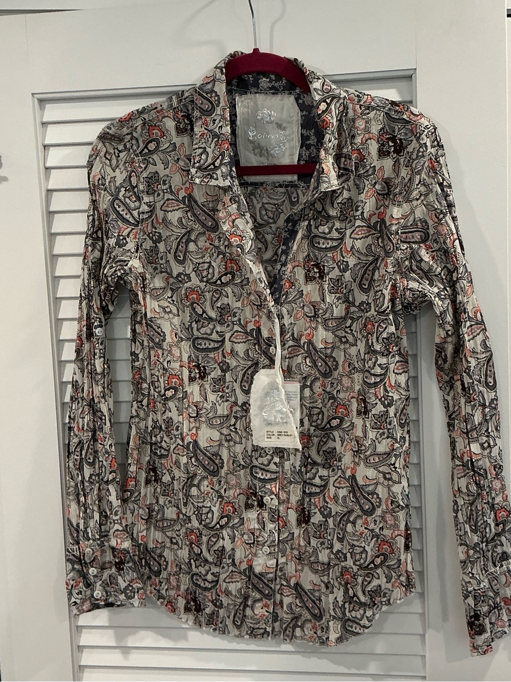 Cino Printed Button-Down Shirt in Cream and Black Paisley XL hippie boho casual